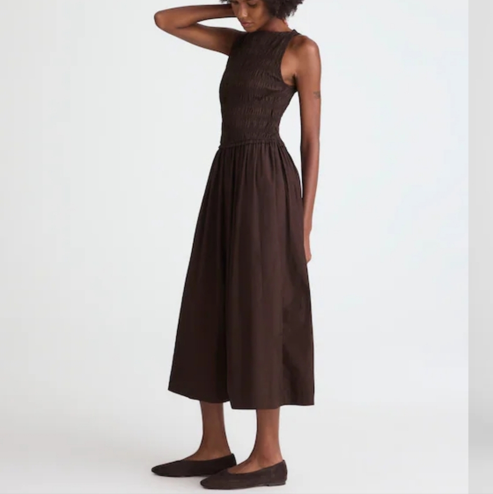 Madewell The Melody Smocked Midi Dress Size M NWT Brown Molasses - Picture 4 of 12
